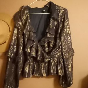 Navy long sleeve blouse with gold